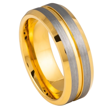 Brushed White and Yellow IP Tungsten Ring by Josef Elias
