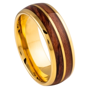 Koa Wood Yellow IP Tungsten Ring by Josef Elias