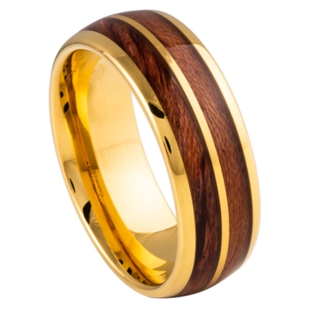 Koa Wood Yellow IP Tungsten Ring by Josef Elias