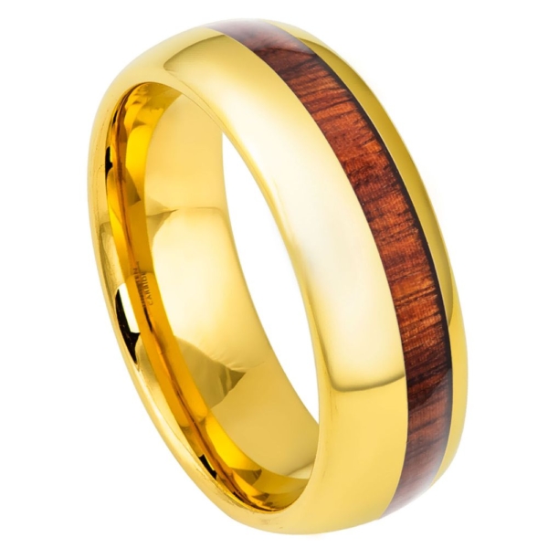 Yellow IP Tungsten Ring Koa Wood Josef Elias