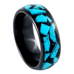 Turquoise Inlay Black IP Tungsten Ring by Josef Elias