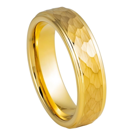 6mm Yellow IP Hammered Tungsten Ring