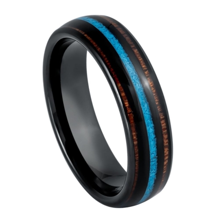 Crushed Turquoise and Koa Wood Tungsten Ring 6mm