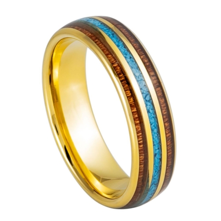 Rosewood and Crushed Turquoise Unique Tungsten Ring Josef Elias