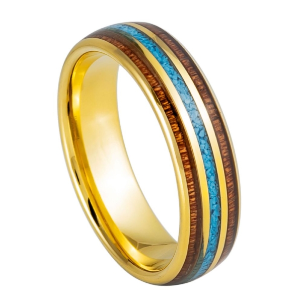 Rosewood and Crushed Turquoise Unique Tungsten Ring Josef Elias