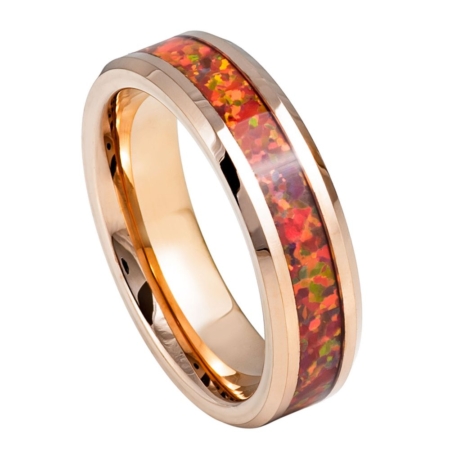 Synthetic Red Fire Opal Unique Tungsten Wedding Ring