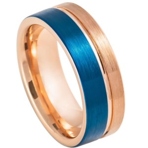 Josef Elias Rose Gold Blue IP Tungsten Ring 8mm