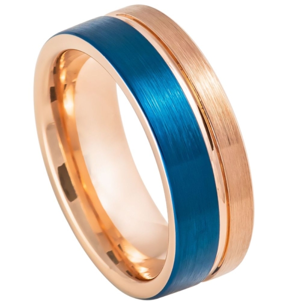 Josef Elias Rose Gold Blue IP Tungsten Ring 8mm