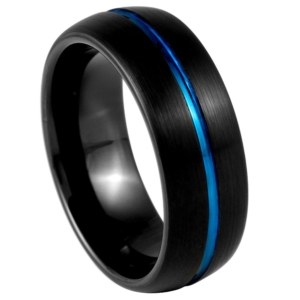 Domed Black and Blue Tungsten Ring 8mm