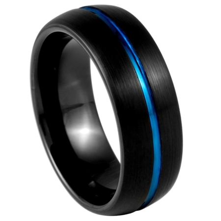 Domed Black and Blue Tungsten Ring 8mm