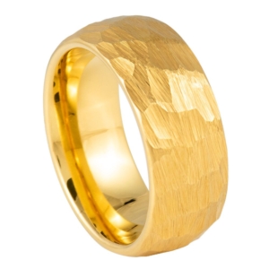 Hammered Yellow IP Tungsten Ring