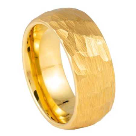 Hammered Yellow IP Tungsten Ring