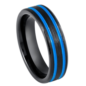 Blue and Black IP Tungsten Ring from Josef Elias